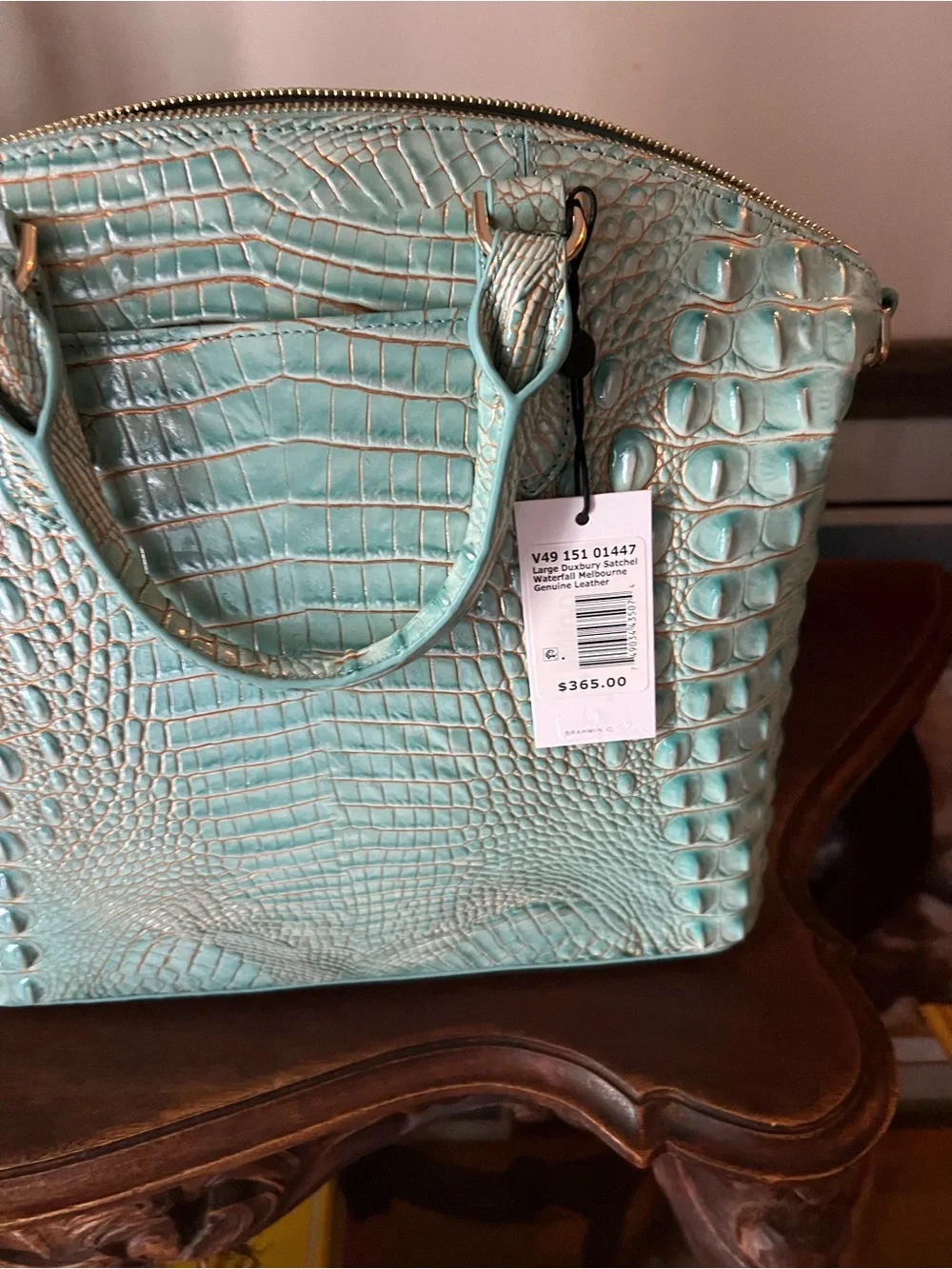 NWT-Brahmin Turquoise Croc-Embossed Leather Tote
